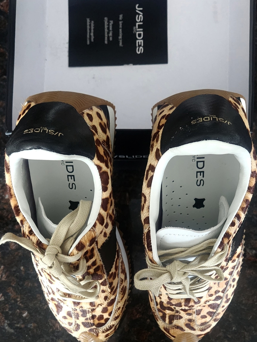 J/SLIDES NWOT Leopard-Print Lace-Up Sneakers in Brown, Tan, Black - Picture 3 of 4